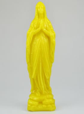  Vierge Marie en Cire de la Ciergerie des Prémontrés, de 30 centimètres de hauteur, frabriqué par des maîtres depuis 1858. Couleur Jaune Fluo.