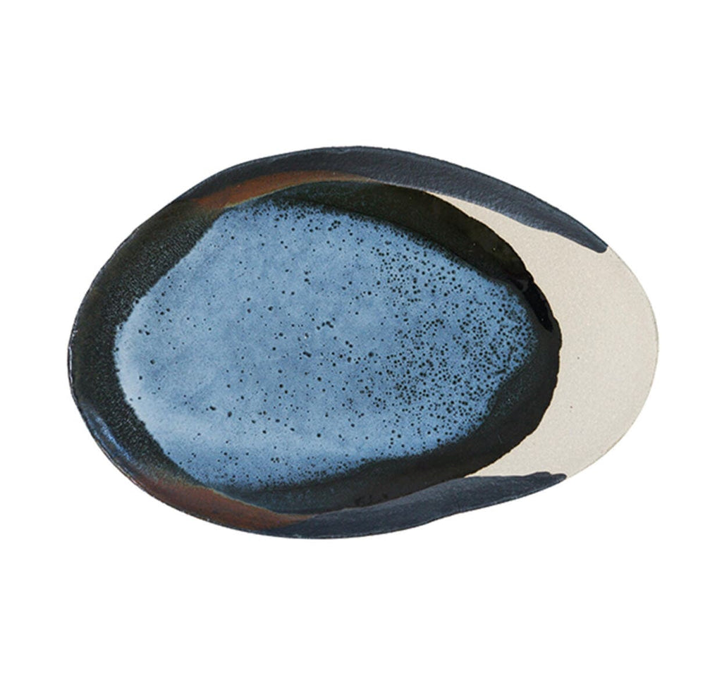 Plat ovale de 24x16cm ; vaisselle en céramique ; couleur awa contraste entre le bleu et le noir profond ; service de table de la marque Jars.