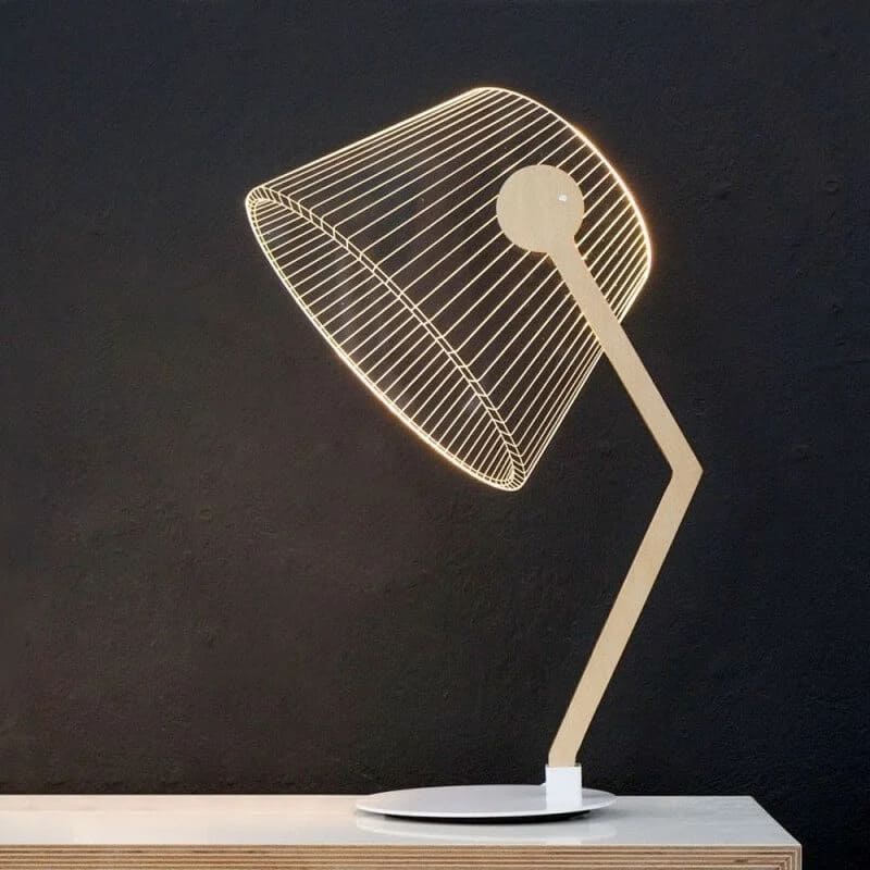 Lampe ZiggY LED du Studio Cheha, au design futuriste, en bouleau, acier laqué et acrylique.