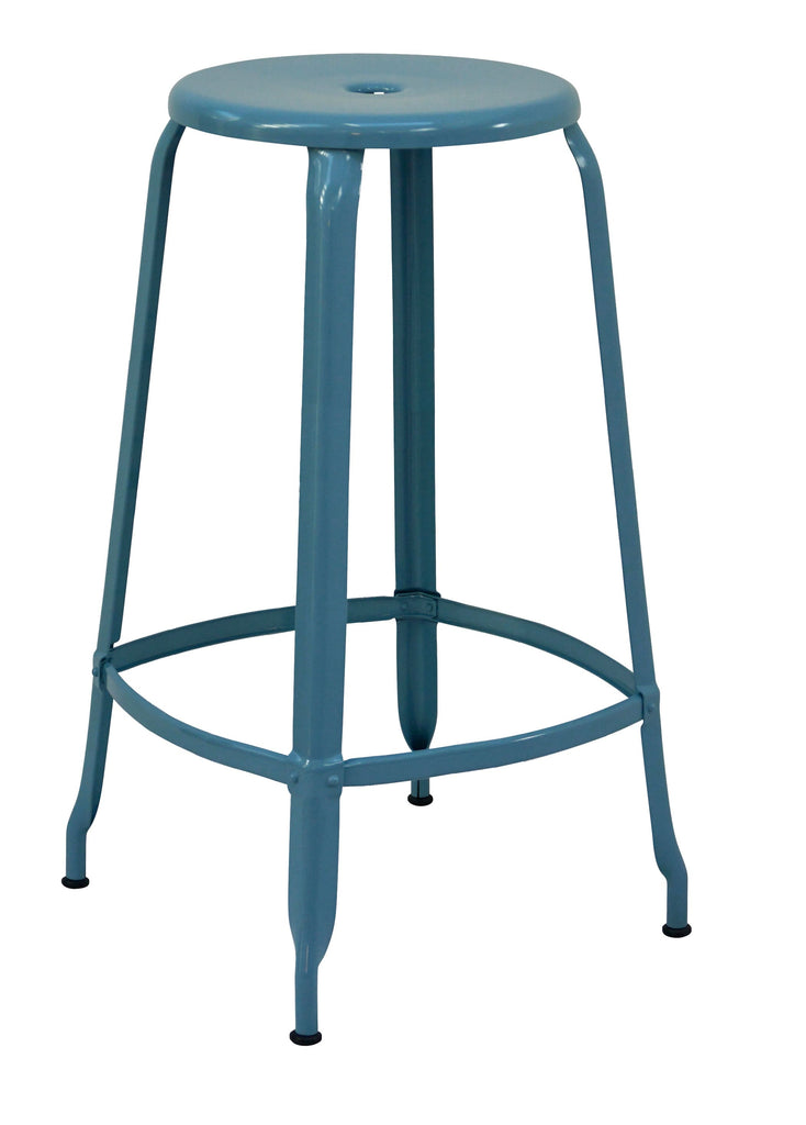 Tabouret haut en métal de la marque Chaises Nicolle, au design intemporel français des années 50'. Modèle 75cm Bleu Pastel Brillant.