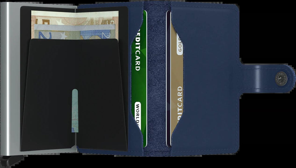 Porte-cartes de la marque Secrid, en cuir végétal, jusqu'a 6 cartes, pratique et sécurisé. Coloris Original Bleu Marine.