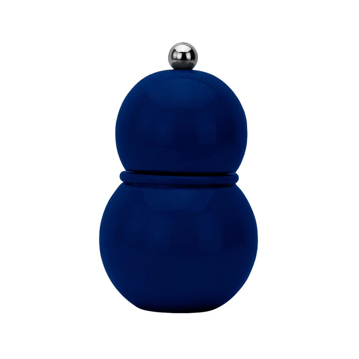 Salière/Poivrière petite bobine bleu marine, au design moderne, en bois recouvert de laque polie à la main