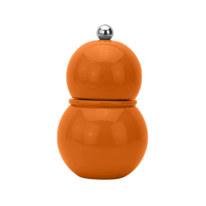 Salière/Poivrière petite bobine orange, au design moderne, en bois recouvert de laque polie à la main