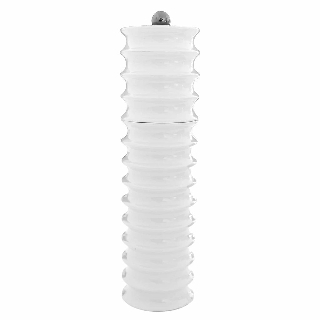 Salière/Poivrière grande twister, au design moderne, en bois recouvert de laque polie à la main. Coloris Blanc.