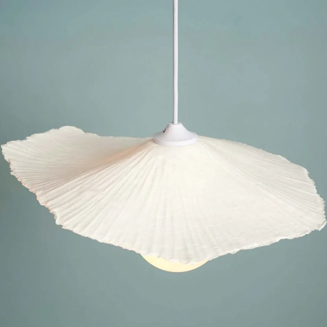 Abat-jour En Papier Fleur Blanche - Taille L (85x50cm), Décoration Suspendue élégante, Pour Salon, Chambre, Restaurant - Installation Facile