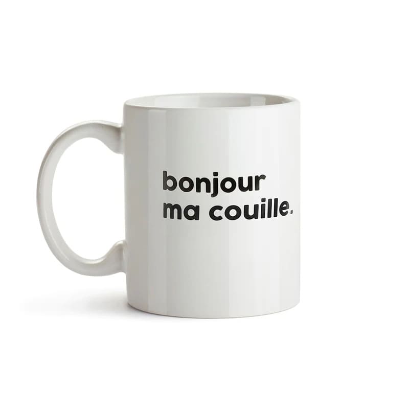 Mug Bonjour Ma Couille de la marque Félicie aussi, fabriqué en France, en céramique.