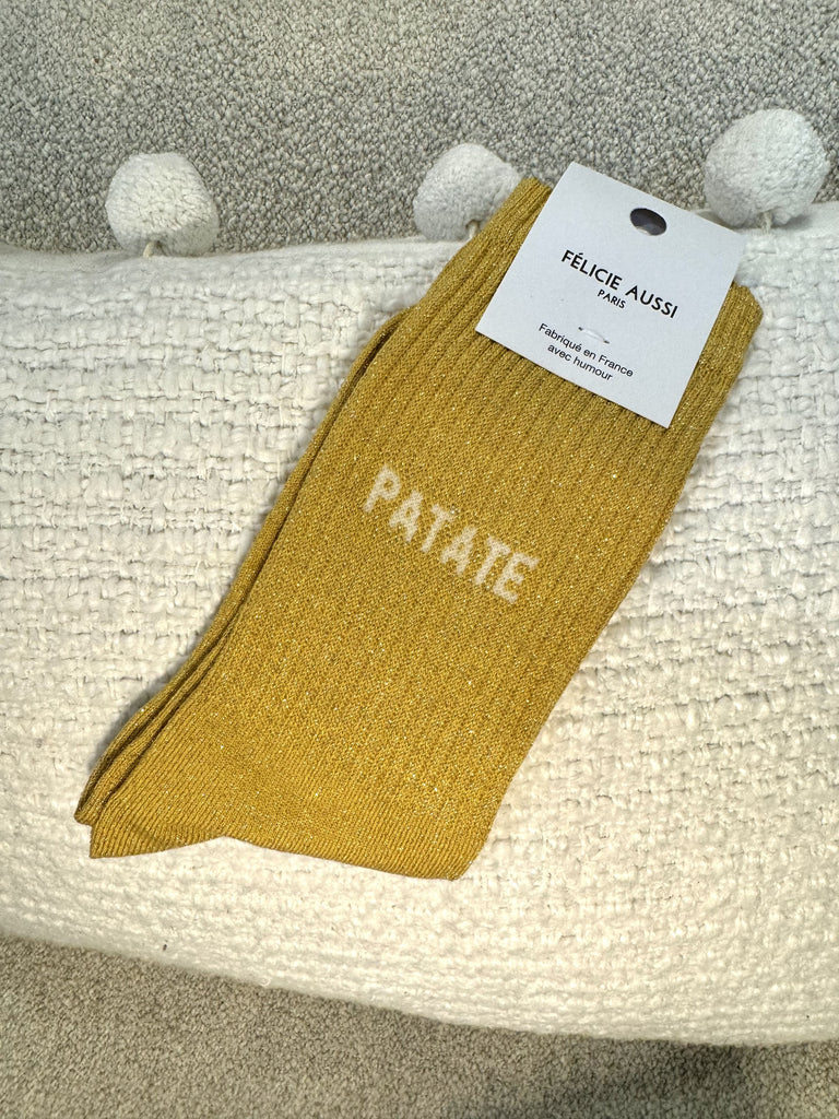 Chaussettes Patate de la marque Félicie Aussi, confortable, en coton. Couleur Jaune pailleté.