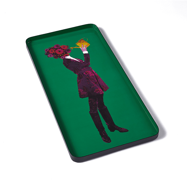 Plateau rectangulaire en fer vernis avec graphisme fantasmagorique, humour décalé et jeu de couleurs ! Parfait comme décoration murale, posé sur une table basse ou simplement comment plateau. Fabriqué à la main. Modèle Arozita.