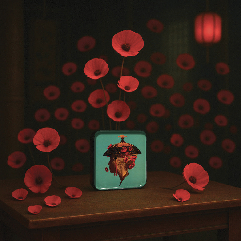 Vide-poches en fer vernis avec graphisme fantasmagorique, humour décalé et jeu de couleurs ! Parfait comme décoration murale, posé sur une table basse ou simplement comment plateau. Fabriqué à la main. Modèle Hana.