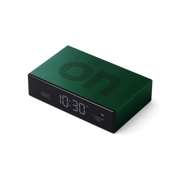 Réveil réversible flip premium de la marque Lexon, au design unique, en aluminium Vert Foncé.