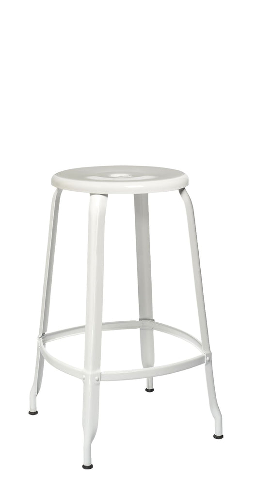 Tabouret haut en métal de la marque Chaises Nicolle, au design intemporel français des années 50'. Modèle 65cm Blanc Brillant.