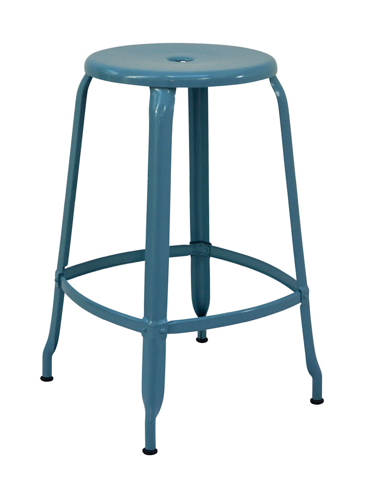 Tabouret haut en métal de la marque Chaises Nicolle, au design intemporel français des années 50'. Modèle 65cm Bleu Pastel.