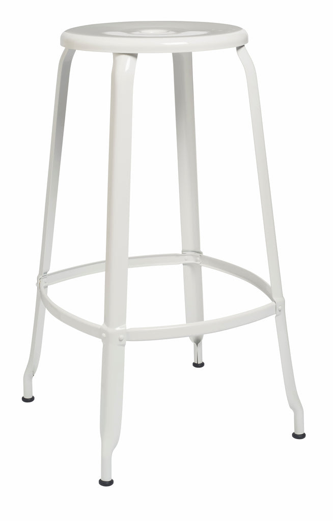 Tabouret haut en métal de la marque Chaises Nicolle, au design intemporel français des années 50'. Modèle 75cm Blanc Brillant.