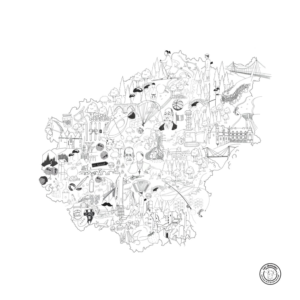 Carte illustré des régions de France, de notre créatrice corrézienne, 70x70 cm. Illustration de la Corrèze.