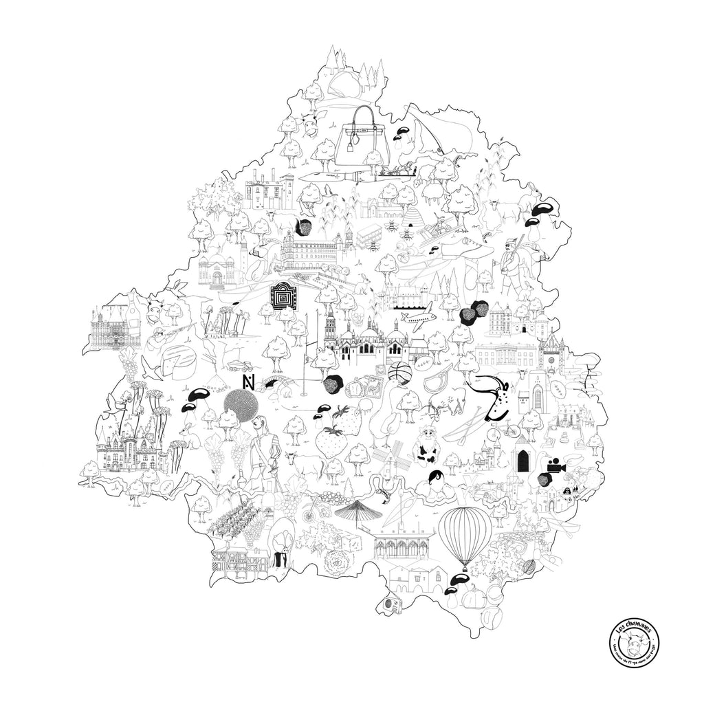 Carte illustré des régions de France, de notre créatrice corrézienne, 70x70 cm. Illustration de la Dordogne.