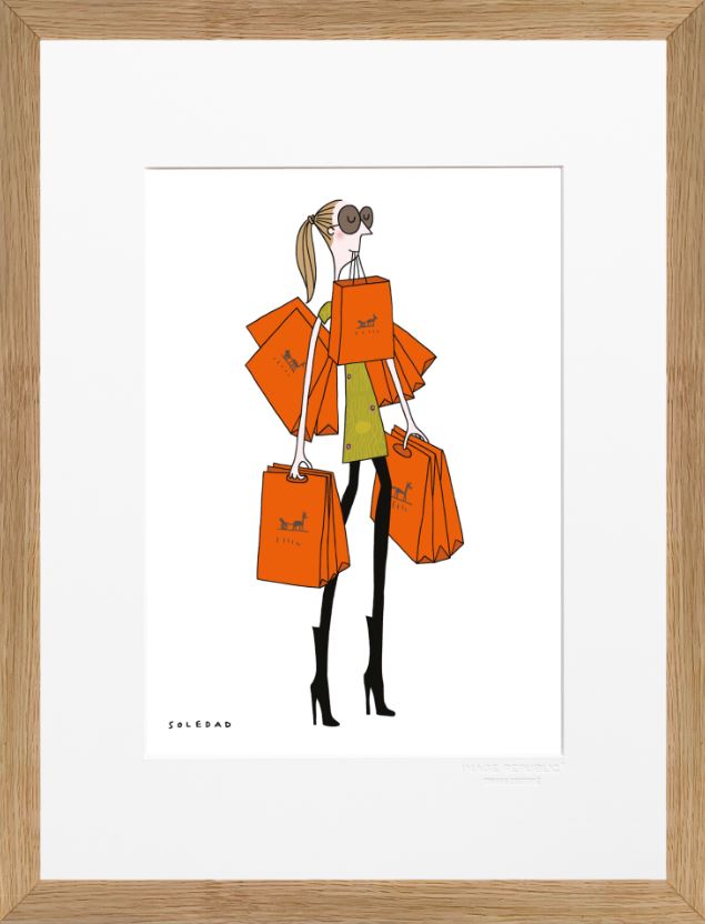 Affiche image republic, collection Soledad sac orange. Affiche en 30x40 cm avec un passe partout de 5cm. Cadre bois naturel.