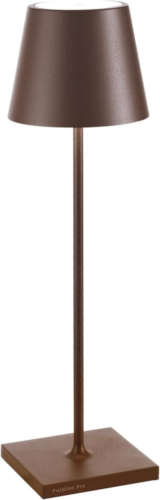 Lampe Nomade Poldina de la marque Zafferano, en aluminium, avec 3 intensités : chaude, neutre et froide. Coloris Marron.