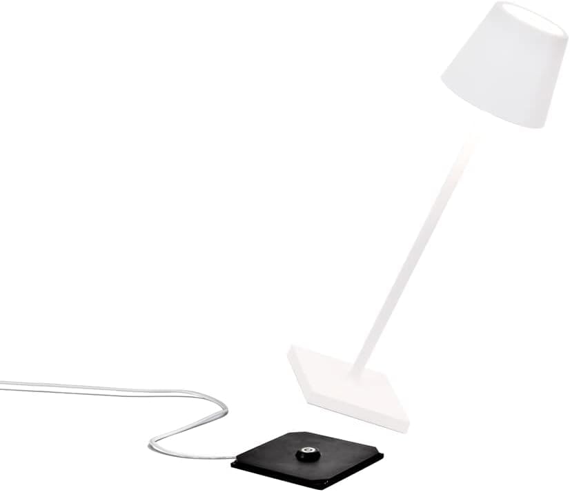 Lampe Nomade Poldina Micro de la marque Zafferano, en aluminium, avec 3 intensités : chaude, neutre et froide. Coloris Blanc.